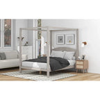 Pine Wood Canopy Platform Bed with Headboard, Support Legs, Wash Finish