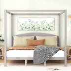Pine Wood Canopy Platform Bed with Headboard, Support Legs, Wash Finish