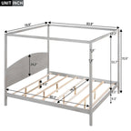 Pine Wood Canopy Platform Bed with Headboard, Support Legs, Wash Finish