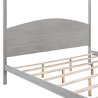 Pine Wood Canopy Platform Bed with Headboard, Support Legs, Wash Finish