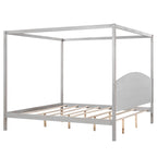 Pine Wood Canopy Platform Bed with Headboard, Support Legs, Wash Finish