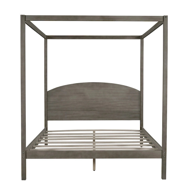 Pine Wood Canopy Platform Bed with Headboard, Support Legs, Wash Finish