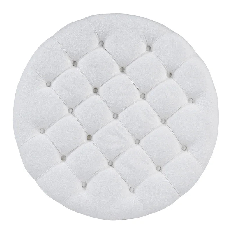 36  Round Button Tufted Upholstered Coffee Table with Wood Shelf and Wheel