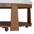 36  Round Button Tufted Upholstered Coffee Table with Wood Shelf and Wheel
