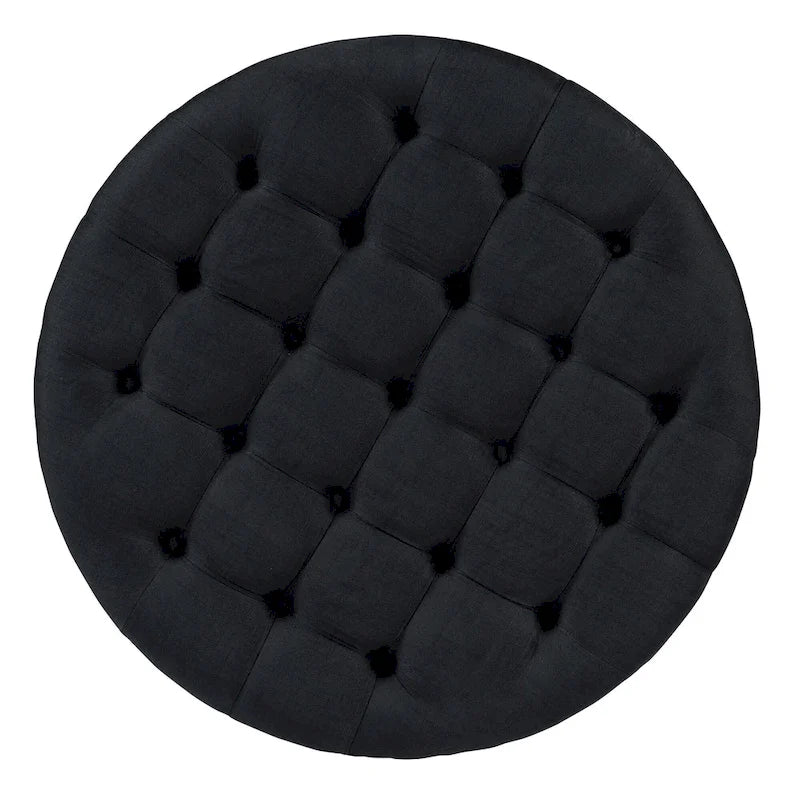 36  Round Button Tufted Upholstered Coffee Table with Wood Shelf and Wheel