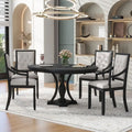 Black 5-Piece Wooden Dining Table Set with Extendable Round Table & 4 Armchairs