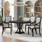 Black 5-Piece Wooden Dining Table Set with Extendable Round Table & 4 Armchairs