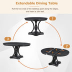 Black 5-Piece Wooden Dining Table Set with Extendable Round Table & 4 Armchairs
