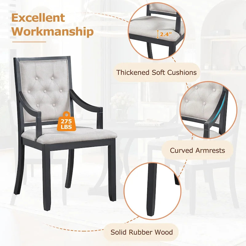 Black 5-Piece Wooden Dining Table Set with Extendable Round Table & 4 Armchairs