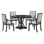 Black 5-Piece Wooden Dining Table Set with Extendable Round Table & 4 Armchairs