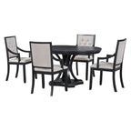 Black 5-Piece Wooden Dining Table Set with Extendable Round Table & 4 Armchairs