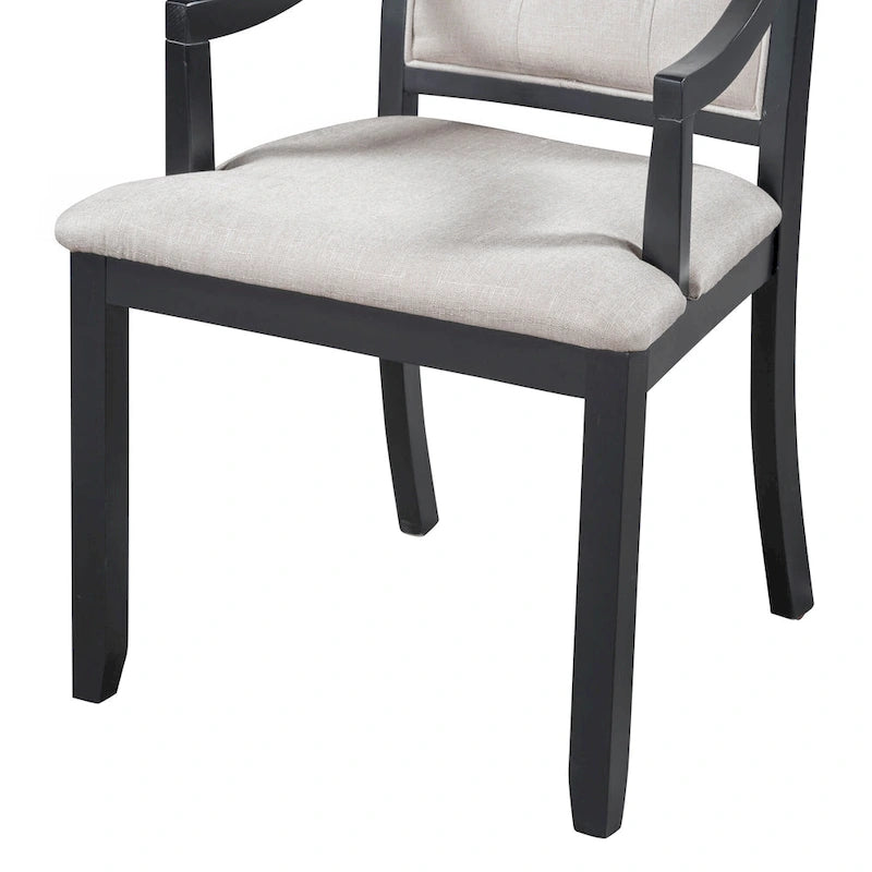 Black 5-Piece Wooden Dining Table Set with Extendable Round Table & 4 Armchairs