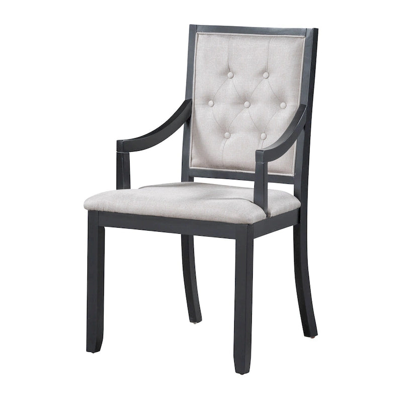 Black 5-Piece Wooden Dining Table Set with Extendable Round Table & 4 Armchairs