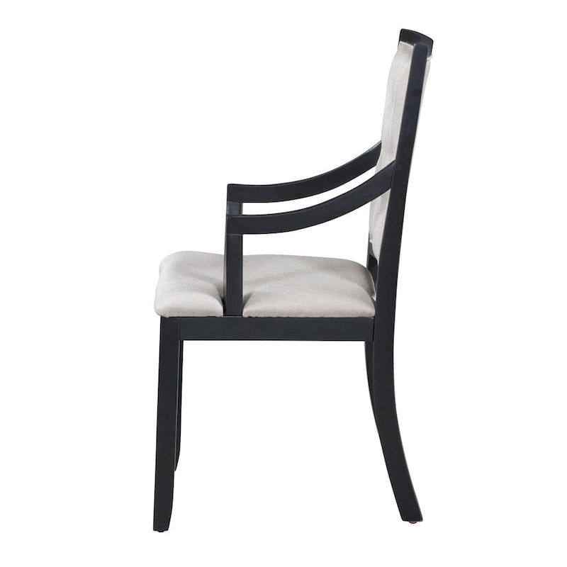 Black 5-Piece Wooden Dining Table Set with Extendable Round Table & 4 Armchairs