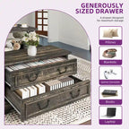 Moasis Farmhouse Lift Top Coffee Table Square Wood Center Table with Storage and 2 Drawers