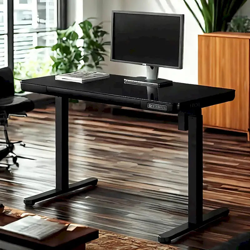 KOWO 48 Inch Glass Electric Standing Desk with Tempered Glass Top Adjustable Height Sit Stand Workstation for Modern Office