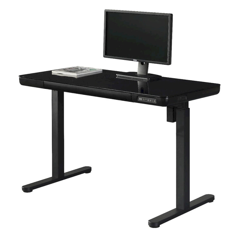 KOWO 48 Inch Glass Electric Standing Desk with Tempered Glass Top Adjustable Height Sit Stand Workstation for Modern Office