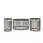 Lars Modern 3-Piece Round Table Set with Marble Top, Sturdy Decorative Metal Base by Furniture of America
