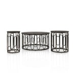 Lars Modern 3-Piece Round Table Set with Marble Top, Sturdy Decorative Metal Base by Furniture of America