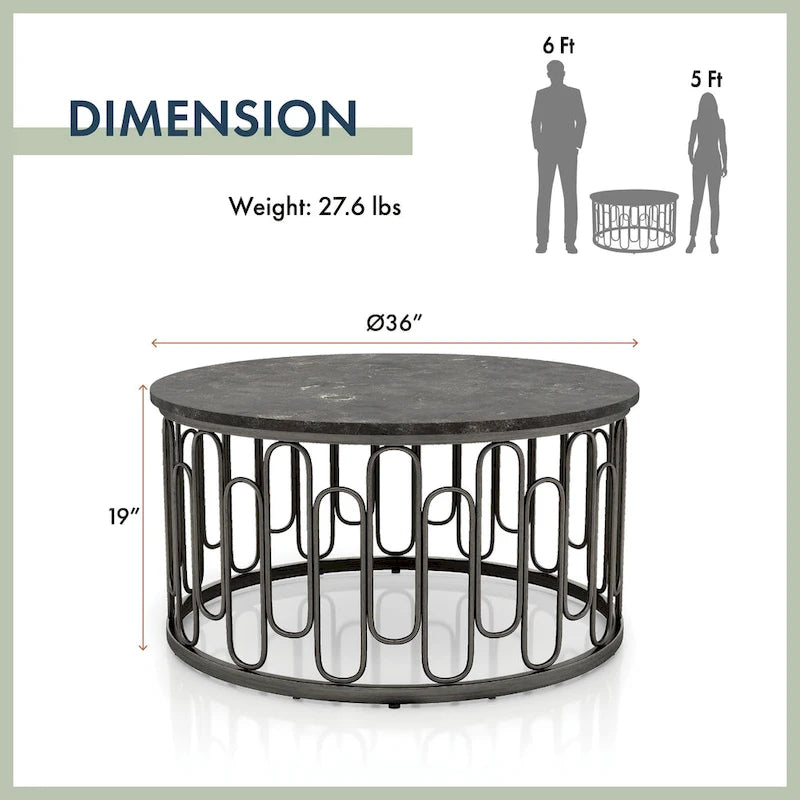 Lars Modern 3-Piece Round Table Set with Marble Top, Sturdy Decorative Metal Base by Furniture of America