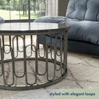 Lars Modern 3-Piece Round Table Set with Marble Top, Sturdy Decorative Metal Base by Furniture of America