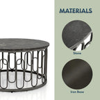 Lars Modern 3-Piece Round Table Set with Marble Top, Sturdy Decorative Metal Base by Furniture of America