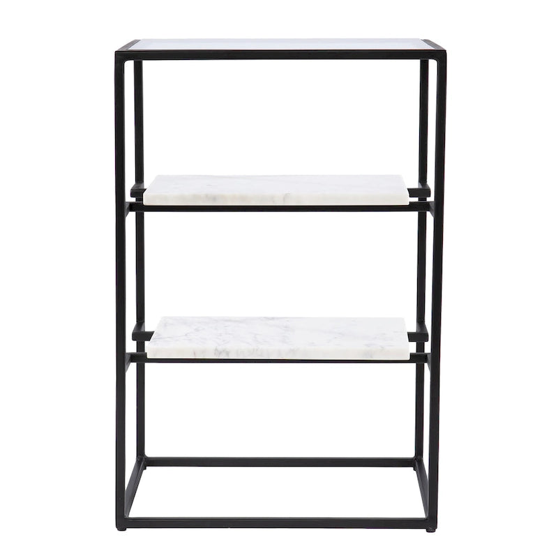 SEI Furniture Piesby Glass-Top End Table with Marble Shelving, Black/White