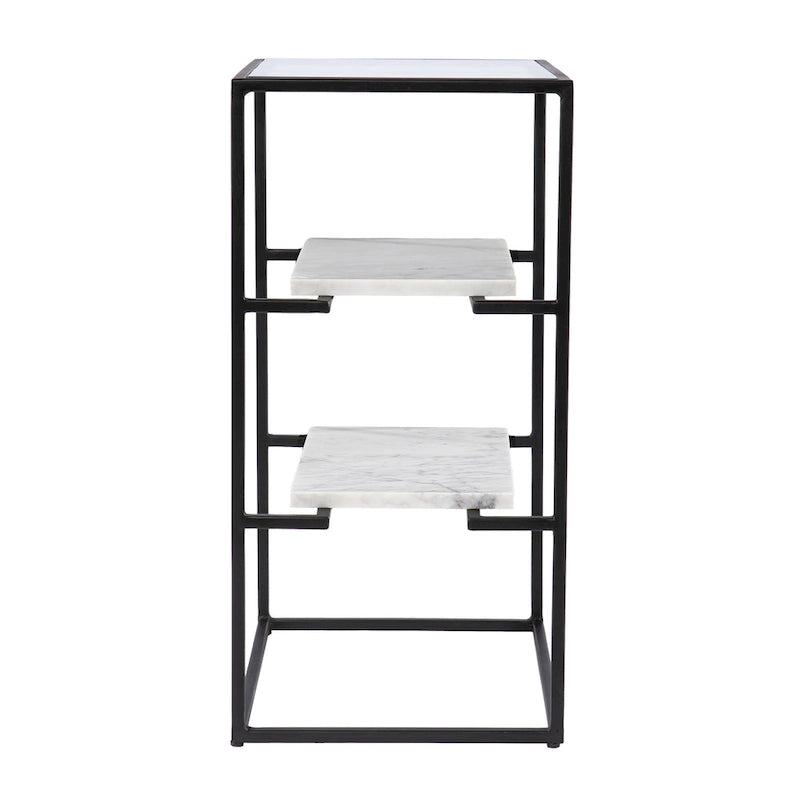 SEI Furniture Piesby Glass-Top End Table with Marble Shelving, Black/White