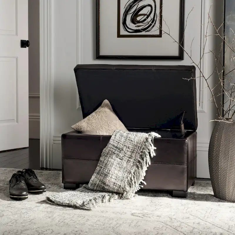 SAFAVIEH Liane Tufted Brown Bicast Leather Storage Bench - 30.1  x 18.1  x 17.7  - 30Wx18Dx18H