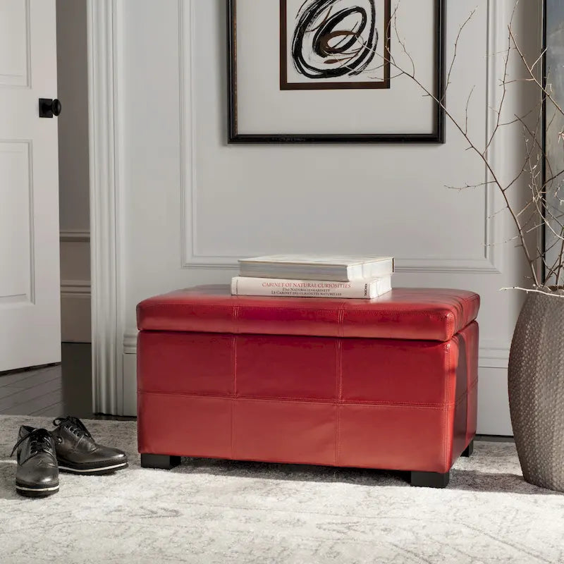 SAFAVIEH Liane Tufted Brown Bicast Leather Storage Bench - 30.1  x 18.1  x 17.7  - 30Wx18Dx18H