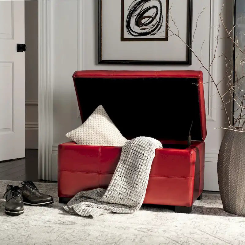 SAFAVIEH Liane Tufted Brown Bicast Leather Storage Bench - 30.1  x 18.1  x 17.7  - 30Wx18Dx18H