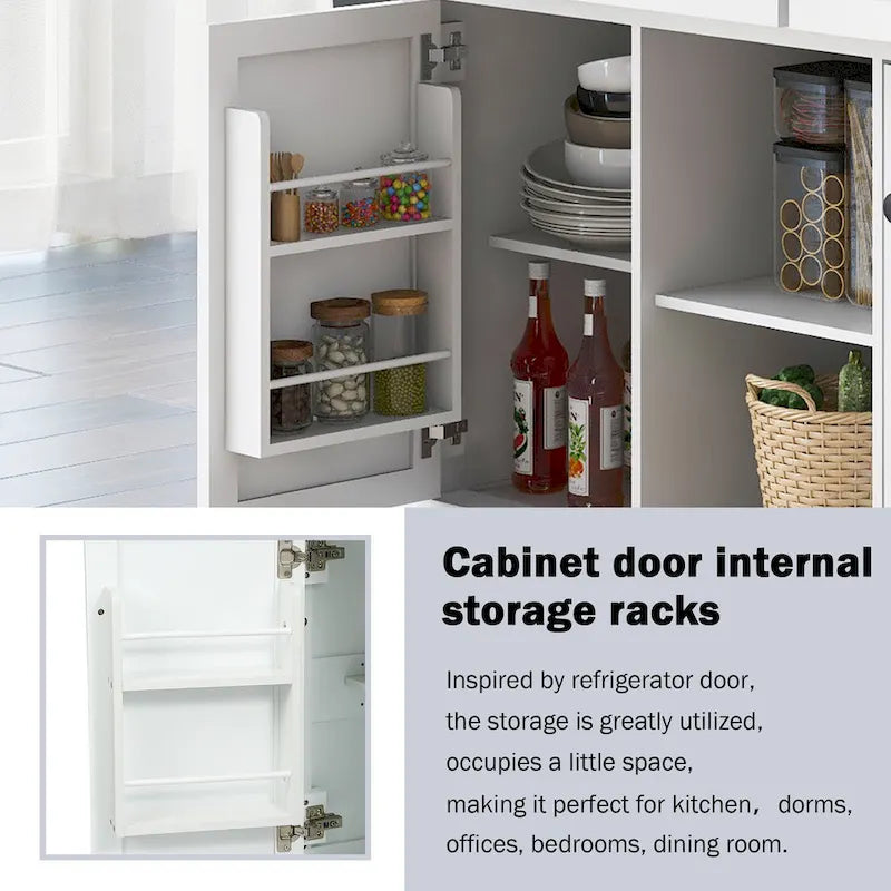 Rubber Wood Drop-Leaf Kitchen Cart with Internal Storage Racks and Rolling Casters