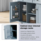 Rubber Wood Drop-Leaf Kitchen Cart with Internal Storage Racks and Rolling Casters
