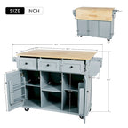 Rubber Wood Drop-Leaf Kitchen Cart with Internal Storage Racks and Rolling Casters