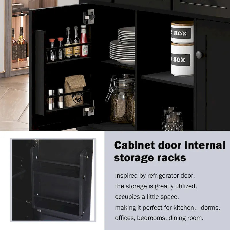 Rubber Wood Drop-Leaf Kitchen Cart with Internal Storage Racks and Rolling Casters