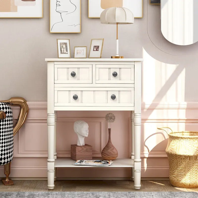 Narrow Console Table with Three Storage Drawers and Shelf