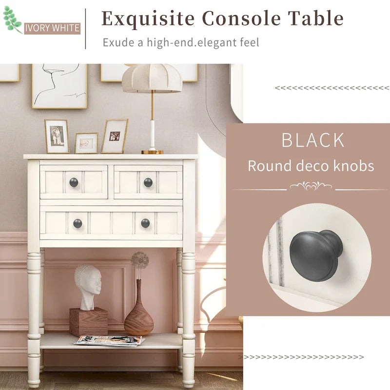Narrow Console Table with Three Storage Drawers and Shelf