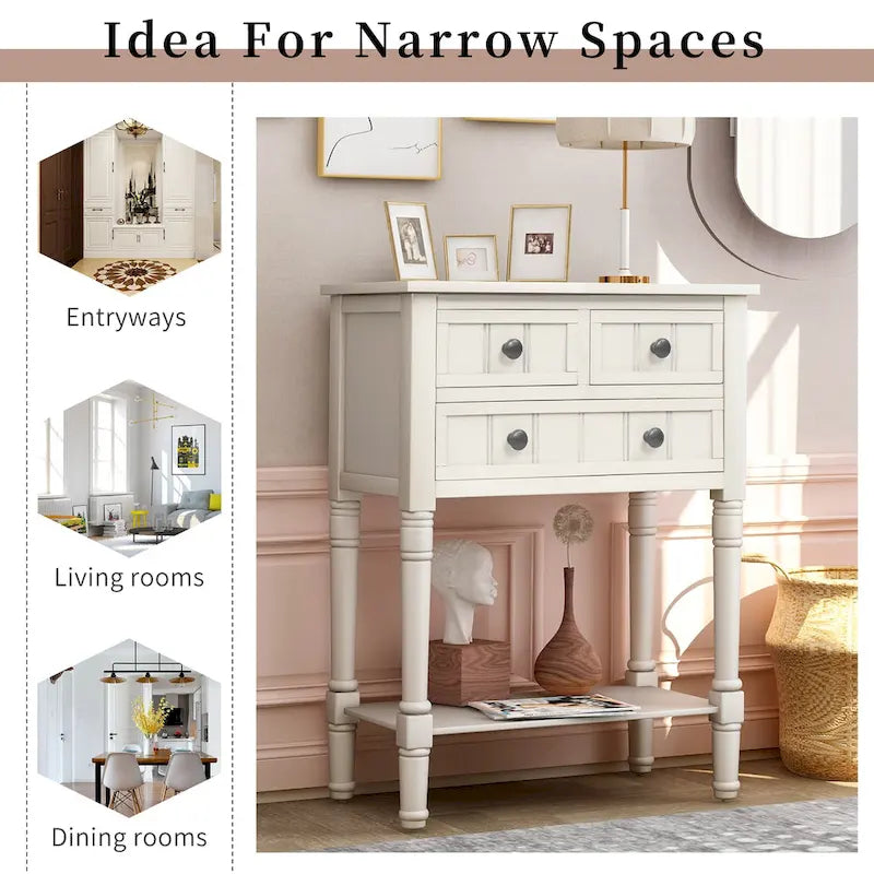 Narrow Console Table with Three Storage Drawers and Shelf