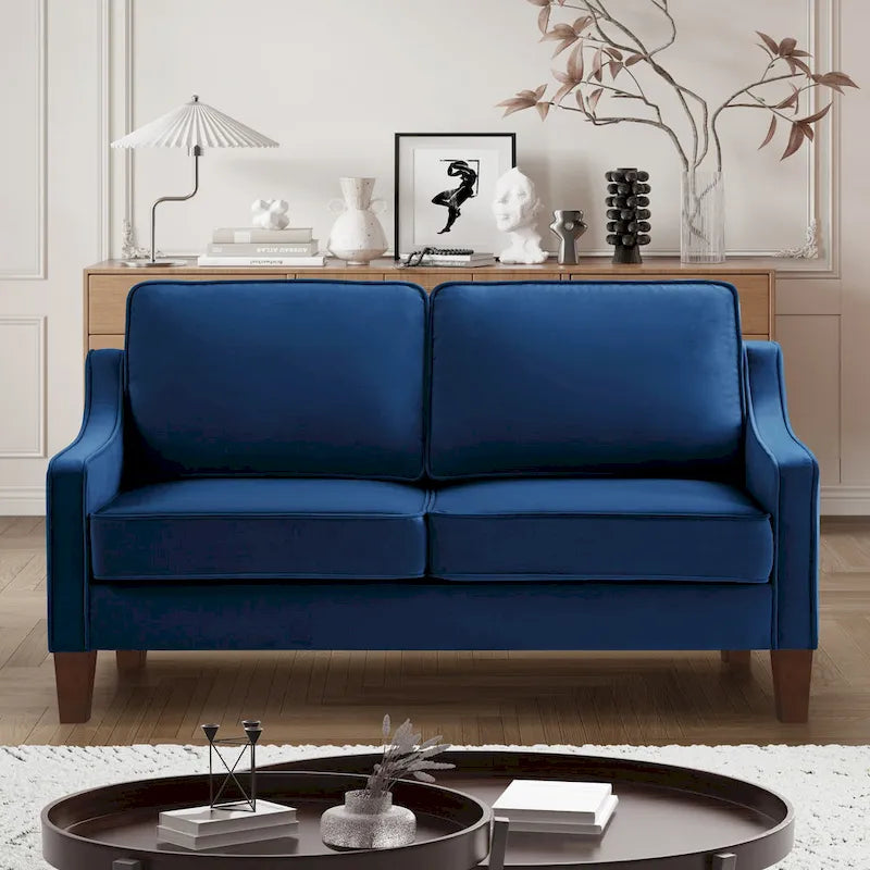 Modern Velvet Loveseat Sofa with Wooden Legs - 29.00 x 51.50 x 34.25