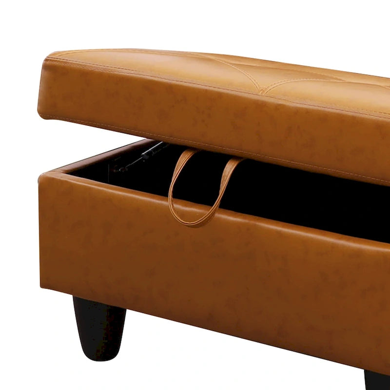 Leather Square Storage Ottoman for Living Room