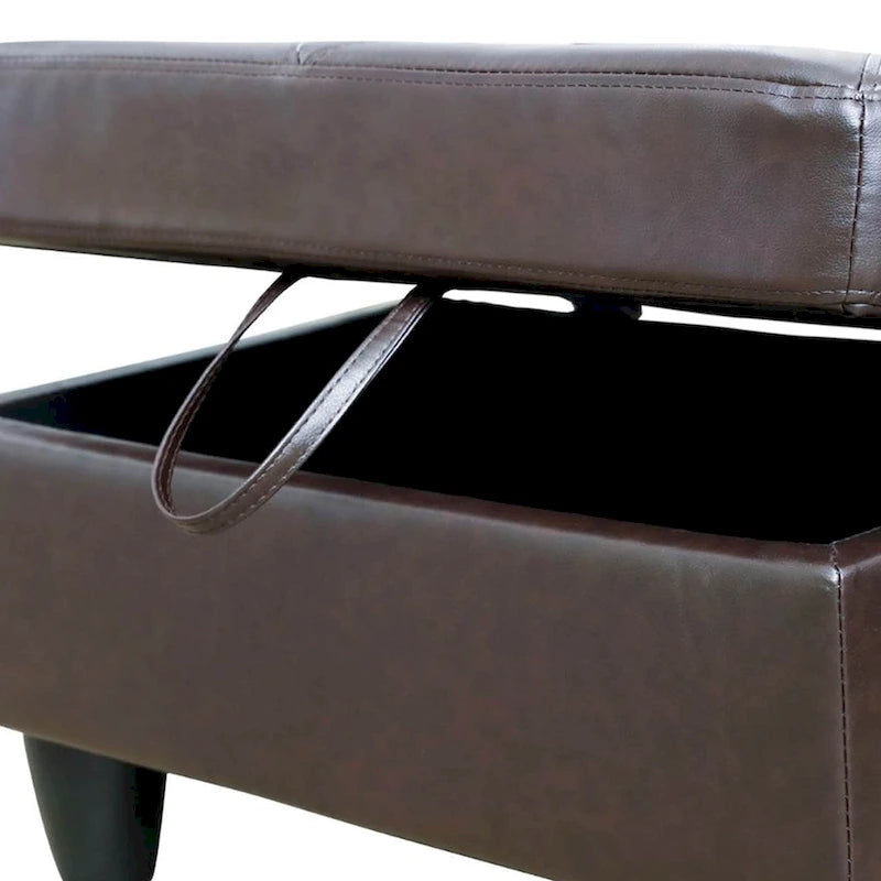 Leather Square Storage Ottoman for Living Room