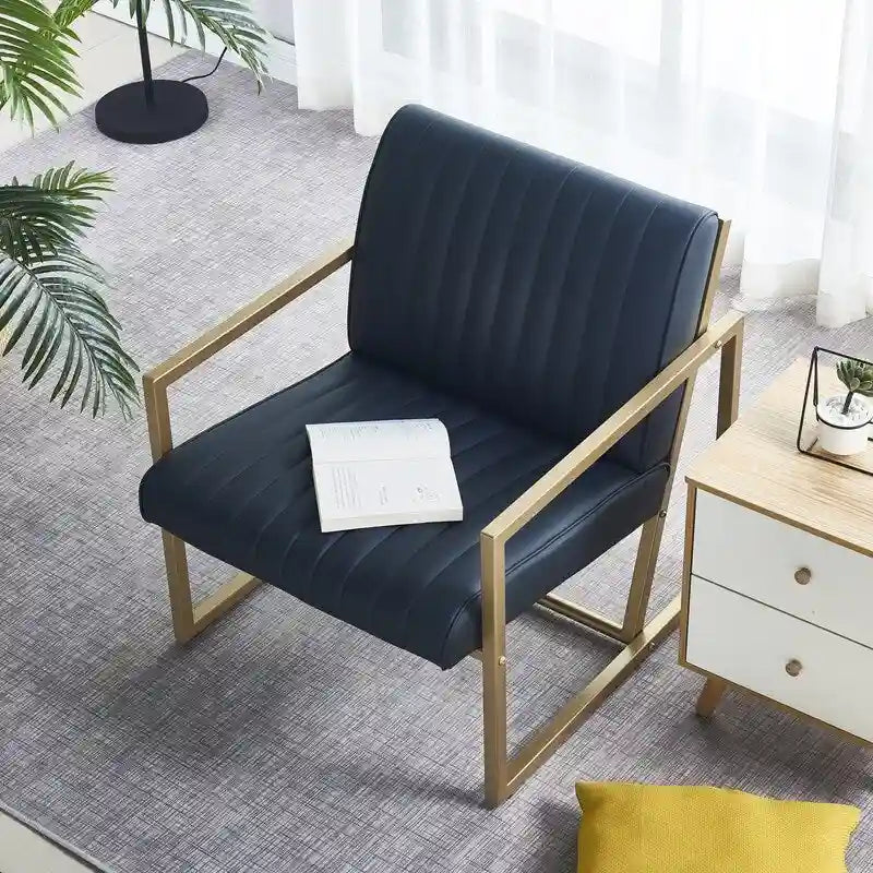 Mid Century Modern Accent Chair with Metal Frame, PU Leather Single Sofa, Reading Armchair for Living Room, Bedroom, Cafe