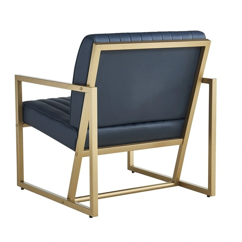 Mid Century Modern Accent Chair with Metal Frame, PU Leather Single Sofa, Reading Armchair for Living Room, Bedroom, Cafe