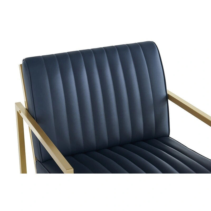 Mid Century Modern Accent Chair with Metal Frame, PU Leather Single Sofa, Reading Armchair for Living Room, Bedroom, Cafe