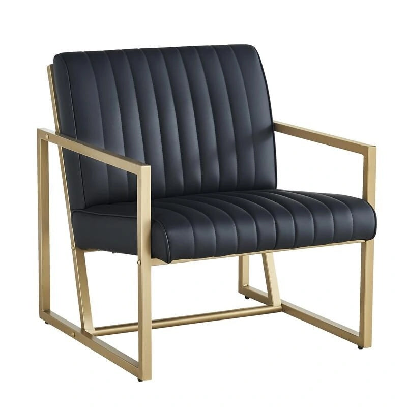 Mid Century Modern Accent Chair with Metal Frame, PU Leather Single Sofa, Reading Armchair for Living Room, Bedroom, Cafe