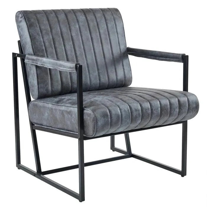 Mid Century Modern Accent Chair with Metal Frame, PU Leather Single Sofa, Reading Armchair for Living Room, Bedroom, Cafe
