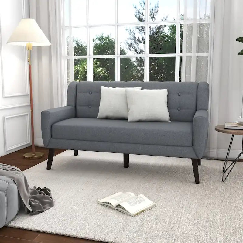 Modern Curved 63  Button Tufted Upholstered Loveseat with 2 Pillows