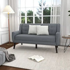 Modern Curved 63  Button Tufted Upholstered Loveseat with 2 Pillows