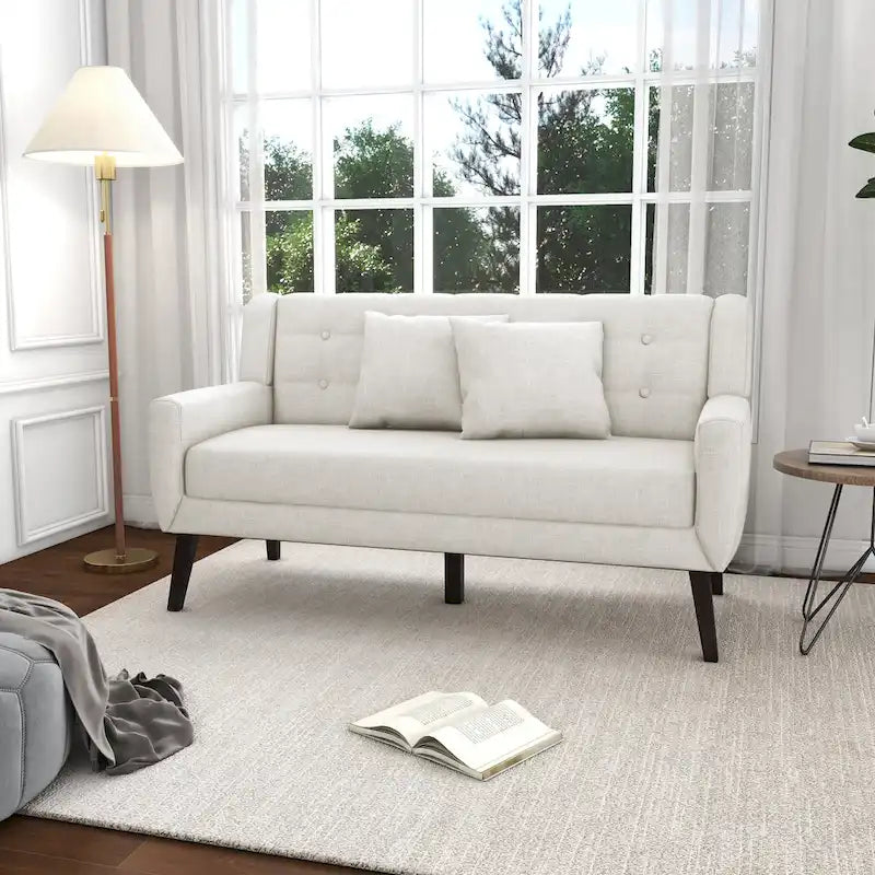 Modern Curved 63  Button Tufted Upholstered Loveseat with 2 Pillows