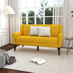 Modern Curved 63  Button Tufted Upholstered Loveseat with 2 Pillows